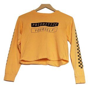 Mighty Fine Prioritize Yourself Long Sleeve Crop Top Size XS